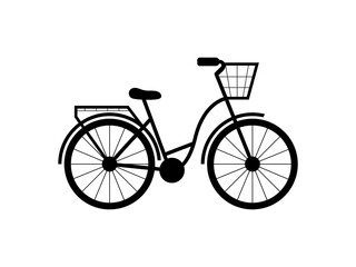 Fototapeta na wymiar Vector bicycle with basket icon. High quality black line icon.