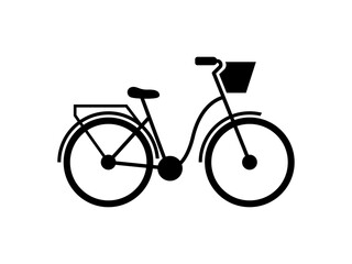 Obraz premium Vector bicycle with basket icon. High quality black line icon.