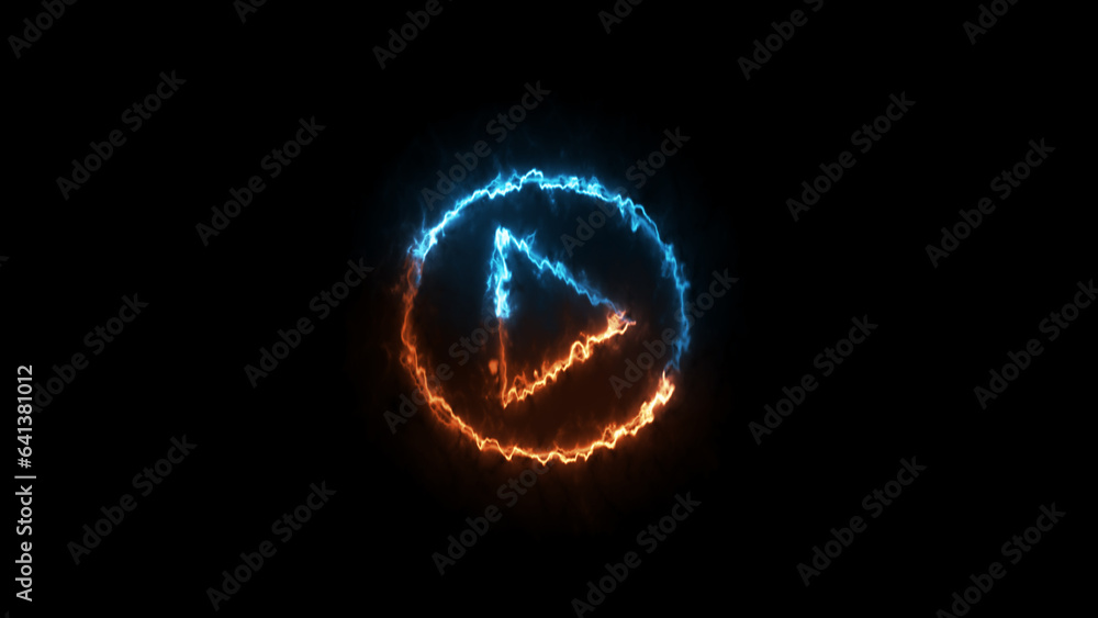 Poster start button. neon glowing play button. neon glowing 3d play button with neon circle.