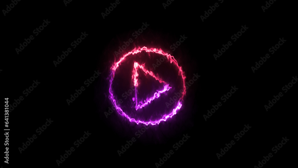 Poster start button. neon glowing play button. neon glowing 3d play button with neon circle.
