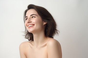 Obraz premium Portrait of a happy, confident, and healthy Caucasian woman with glowing skin and positivity. Generative AI