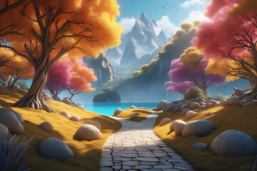 landscape with the moon Generative AI