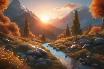 sunset in the mountains Generative AI