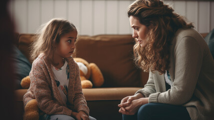 Psychologist talks to the child during the session
