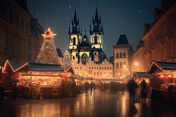 Rugzak Prague, Czech Republic. Fairy tale winter night, Christmas decorated. © Elena