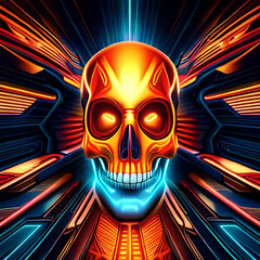 Burning human skull logo sign vector illustration. Skeleton death concept symbol. Fire flame skull logo badge for t-shirt. Graphic design element.