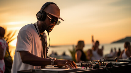 DJ plays during outdoor party.