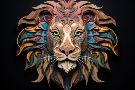 hyperdetailed portrait of a lion, paper cut style, ai tools generated image