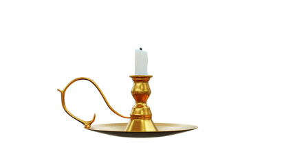 Golden candlestick with candle 3D rendering