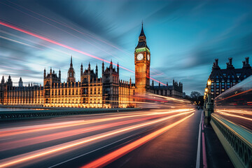 London, United Kingdom. Big Ben and Parliament Building during blue hour.