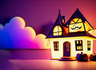 Fototapeta na wymiar Halloween witch house background with colorful cloud