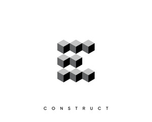 Construct logo design template for business identity. Abstract construction, architecture, structure and planning vector sign. Monogram letter E.