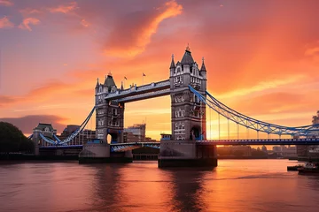 Door stickers Tower Bridge London, United Kingdom. Tower Bridge colored sunrise.