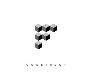 Construct logo design template for business identity. Abstract construction, architecture, structure and planning vector sign. Monogram letter F.