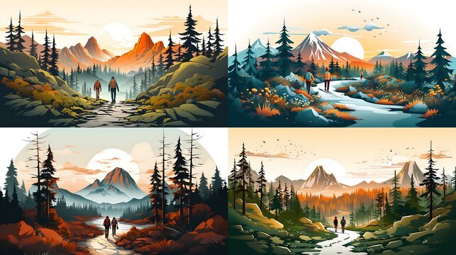 Illustrationsset Hiking in der Natur