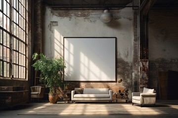 Industrial-Chic Interior, Exposed Brick and Artistic Flair Created with Generative AI