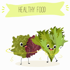 Fototapeta premium Vector cartoon character lollo rossa salad, frisee funny vegetable. Farm fresh harvest, agriculture organic veggie or vegetarian food ripe product. 