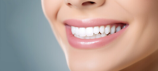 Obraz premium Beautiful female smile with perfectly striking white teeth, Dental care, Dentistry concept