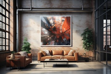 Fototapeta na wymiar Industrial-Chic Interior, Exposed Brick and Artistic Flair Created with Generative AI