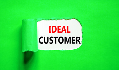 Ideal customer symbol. Concept words Ideal customer on beautiful white paper. Beautiful green paper background. Business ideal customer concept. Copy space.