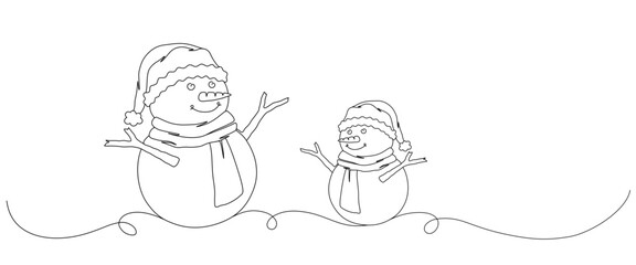 snowman line art style. Christmas elements vector