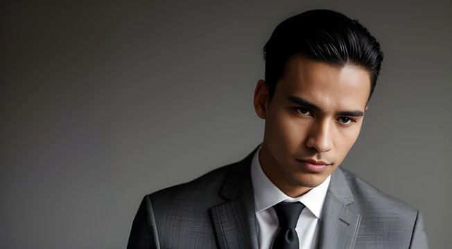 Serious Businessman : A Male Model in a Suit and a Dark Background