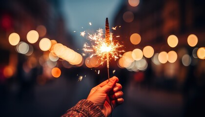 Photo of a person holding a sparkler, creating a burst of light and color