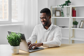 man computer freelancer african american job education office sitting online laptop student