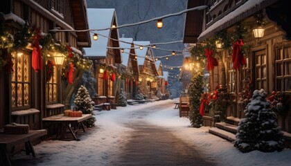 Naklejka premium Photo of a festive winter wonderland with sparkling Christmas lights and decorations