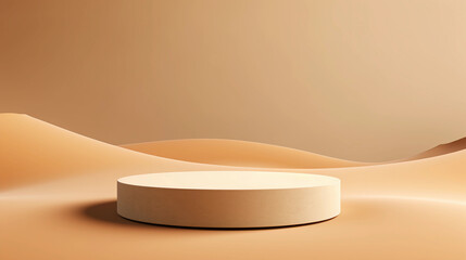 Minimal podium on sand background, Abstract minimal geometric background, Aesthetic summer dais and shadows on the wall, 3D Modern design for product showcase, studio lighting, AI generated.