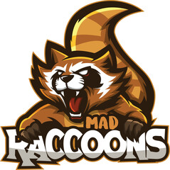 Mascot logo e-sports logo template vector editable design hunter raccoon animal © Lahiru
