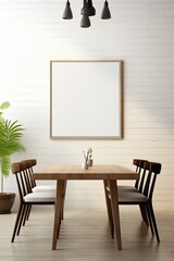 Frame mockup on wall, farmhouse dining room interior. generative AI
