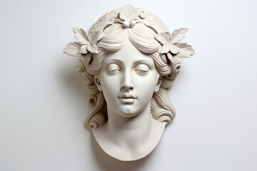 Goddess of Grace roman greek marble bust with grape leaves adornments. Culture history concept