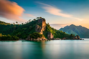 Obraz premium coastal majesty view of sunset on the lake Generative Ai
