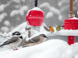 Naklejka premium Close up of birds during snowfall