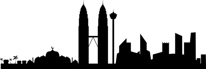 Naklejka premium Kuala Lumpur city skyline silhouette, Malaysia Independence day Illustration 