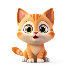 Cute Cartoon Tabby Cat Isolated on a White Background