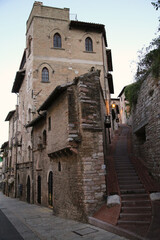 Fototapeta na wymiar Ancient medieval buildings in the city of Assisi, Italy