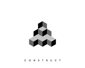 Construct logo design. 3d geometric vector symbol for construction, planning and structure.