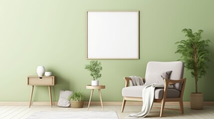 Fototapeta na wymiar mockup interior living room backdrop template beautiful living room with armchair and black sample design poster frame on the wall room mockup template deisgn ideas