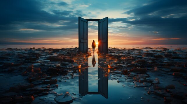 Entscheidungspunkt: Eine Person vor der ge&ouml;ffneten T&uuml;r