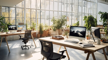 modern natural material and creative design working space working room in modern office interior design decorating with wooden laminate and wooden loose furniture office design ideas