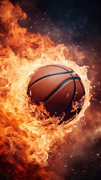 basketball ball in fire flame, sport concept, generative AI