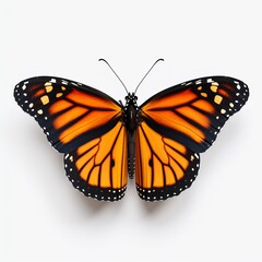 Fototapeta premium Beautiful flying monarch butterfly isolated on white