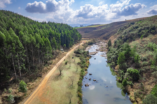 Aerial view of the Karkloof Falls in Howick, KwaZulu Natal, South Africa