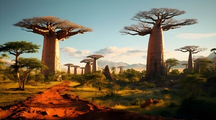 Bemerkenswerte Baumschönheit: Madagaskars Naturwunder - obrazy, fototapety, plakaty