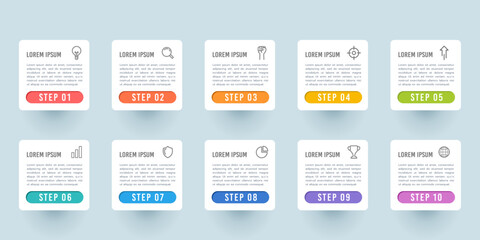 Set of infographics numbers 1 to 10 steps with icons. Vector illustration.