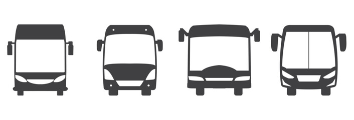 Black Bus flat icon set, Vector city transport icon in flat style., Bus icon vector for web and mobile app. bus sign and symbol. transportation, Public transport icon. Bus isolated on white background © sugarstock