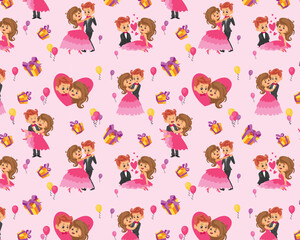 seamless pattern with couple love wedding valentine bride and groom boy and girl
