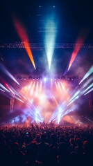 Fototapeta na wymiar Crowd party stage lights live concert summer music festival.